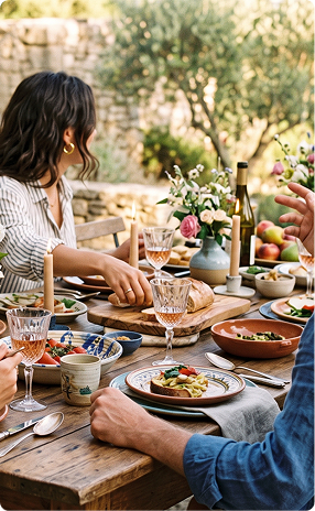 Friends sharing an outdoor dinner