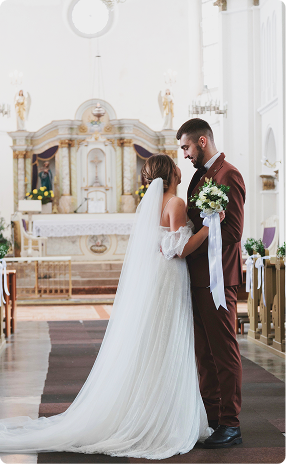 Bride and groom in a church