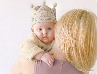 Baby wearing a personalized crown